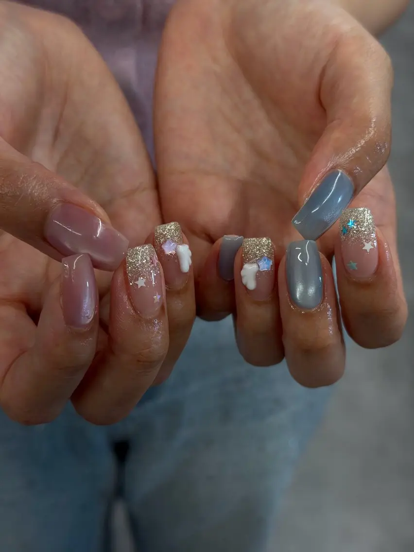 ネイル ジェルネイル マグネットネイル ニュアンスネイル パラジェル リボン ハンドネイル ハンドケア Bana_ Nailのネイルデザイン