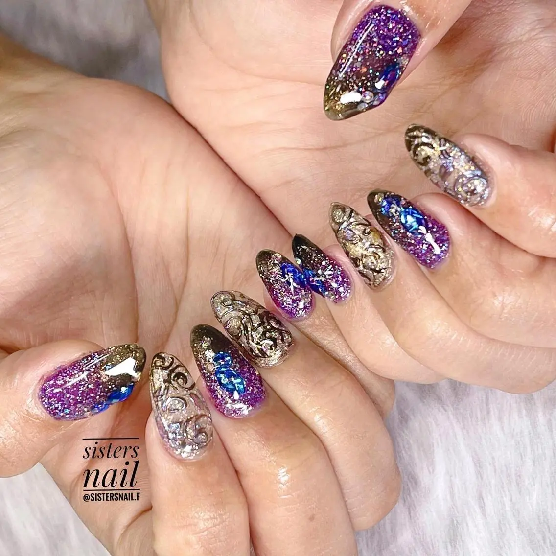 ネイル アートネイル グラデーション レース おそろいネイル ミラーネイル sisters nail.fのネイルデザイン