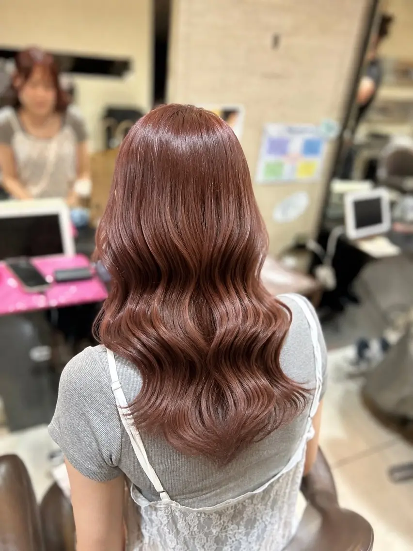 セミロング カラー レッドカラー ブリーチモデル募集 🎀HARUNA🎀のヘアスタイル