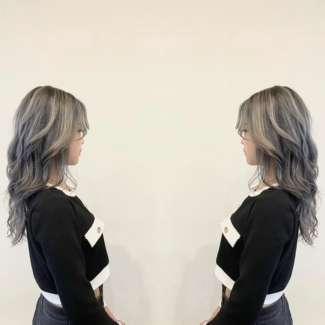 ロング カラー ダークシルバー デザインカラー ハイライトカラー シルバー ハイライト ヘアカラー VERDA KENのヘアスタイル