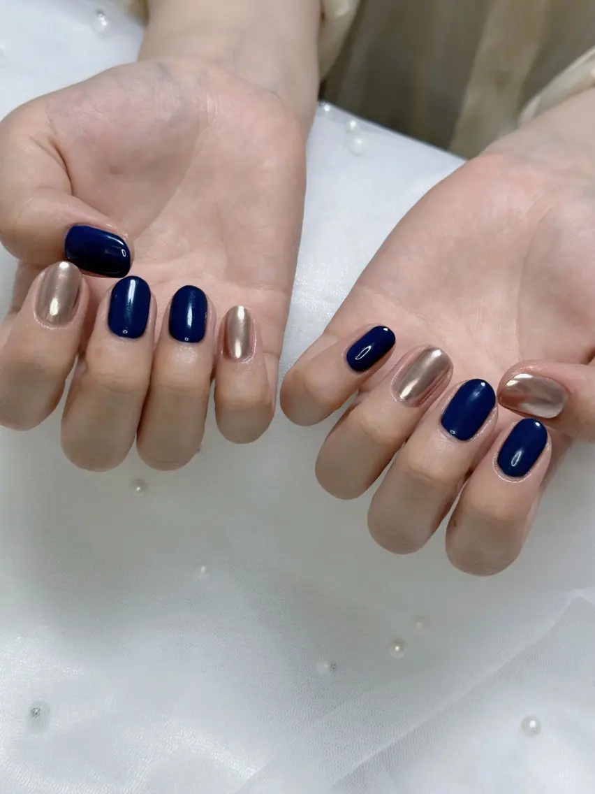 ネイル ブルー フレンチネイル マグネットネイル ニュアンスネイル オフィスネイル Mnail _KKのネイルデザイン
