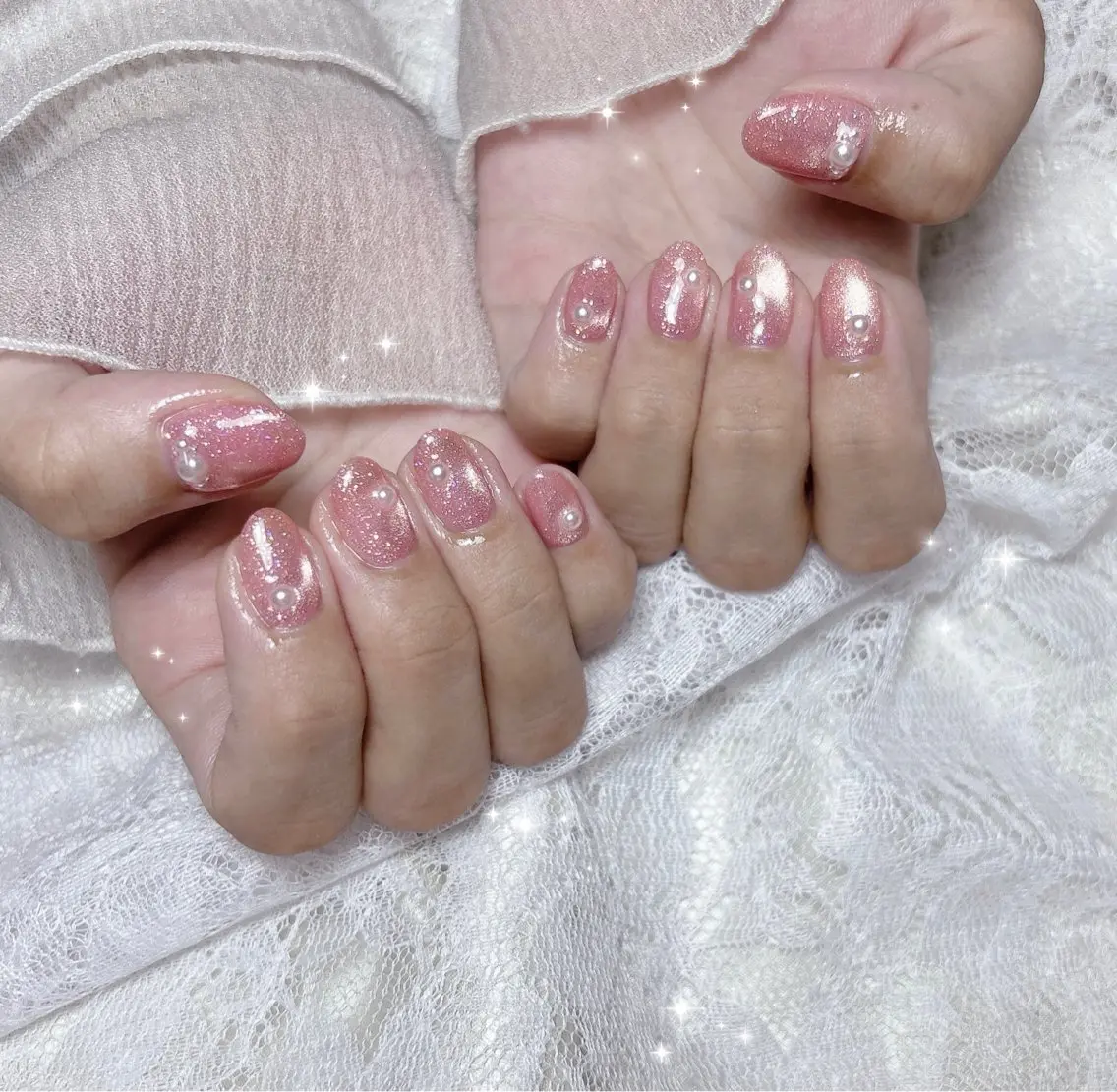 ネイル マグネットネイル ピンク ハンドネイル FLARE NAIL フレアネイルのネイルデザイン