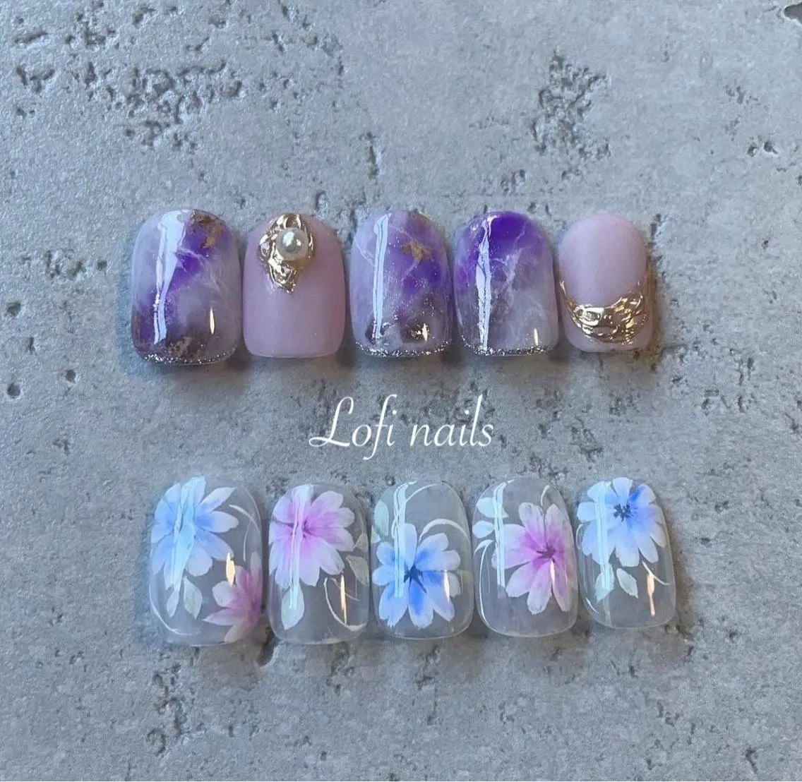 ネイル 大理石ネイル(マーブル) ミラーネイル Lofi nails ゆきこのネイルデザイン