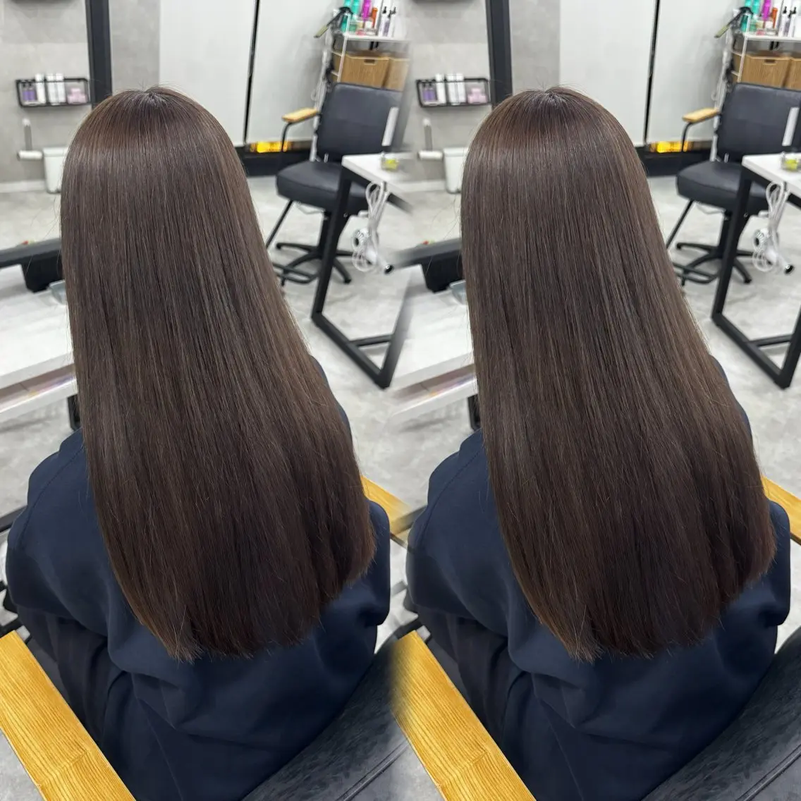 ロング カラー アッシュ アッシュブラウン ベージュカラー 黒髪 ブリーチ カット ヘアカラー トリートメント 赤み無し柔らかカラー 【梅田】madokaのヘアスタイル