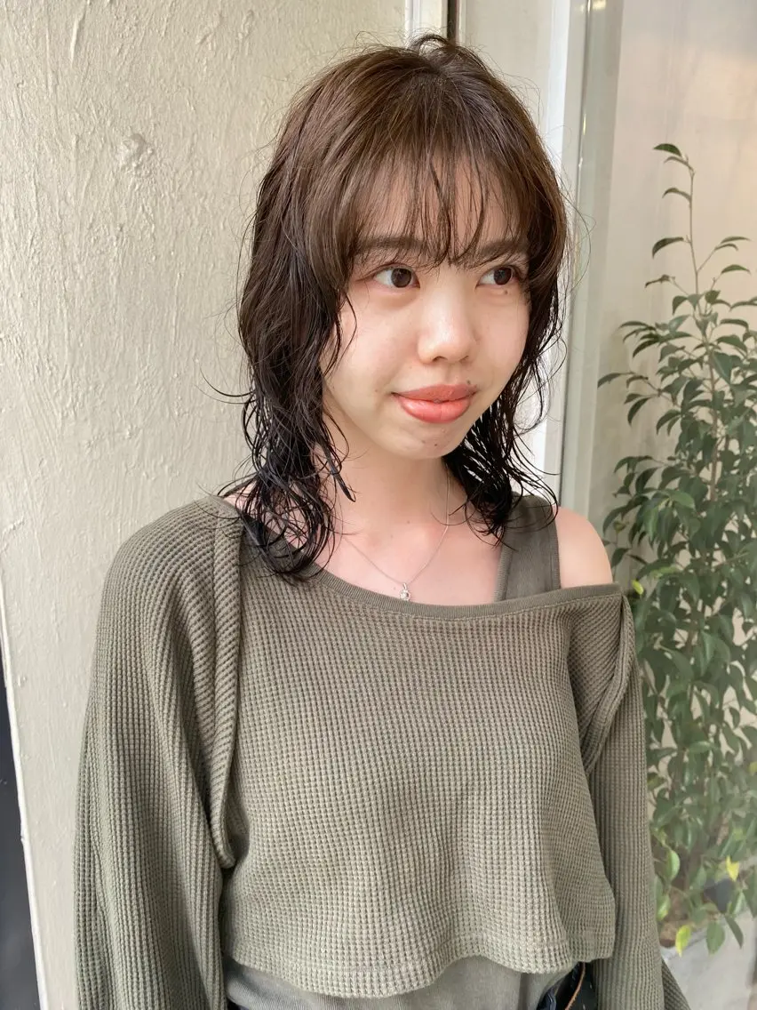 ミディアム カラー パーマ ミディアムパーマ ニュアンスパーマ カット ヘアカラー パーマ トリートメント 森貴裕/ベージュ/ パーマ/オリーブのヘアスタイル