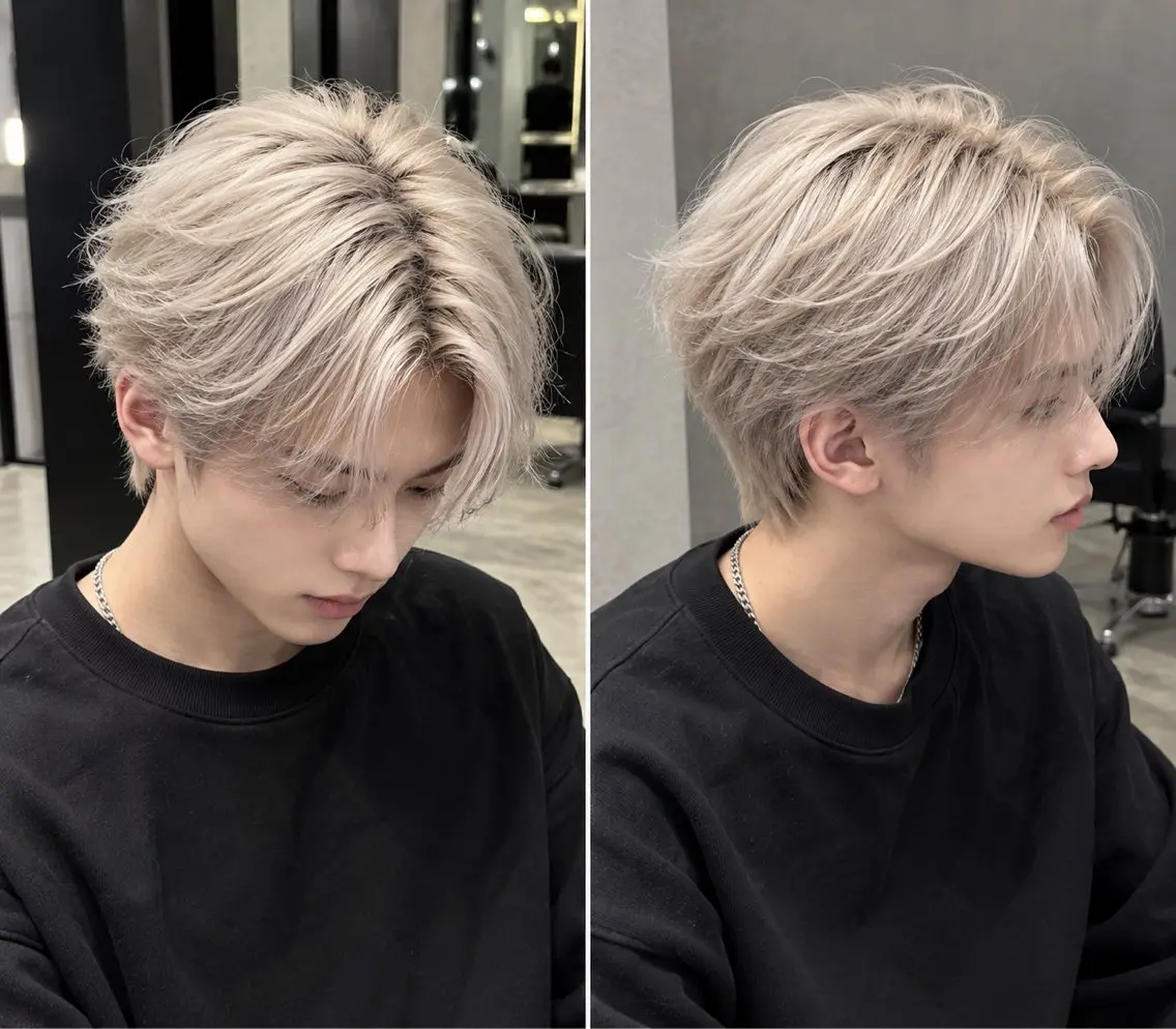 カラー メンズ メンズブリーチ センターパート ベージュカラー ブリーチ 透明感カラー 山田 翔のヘアスタイル
