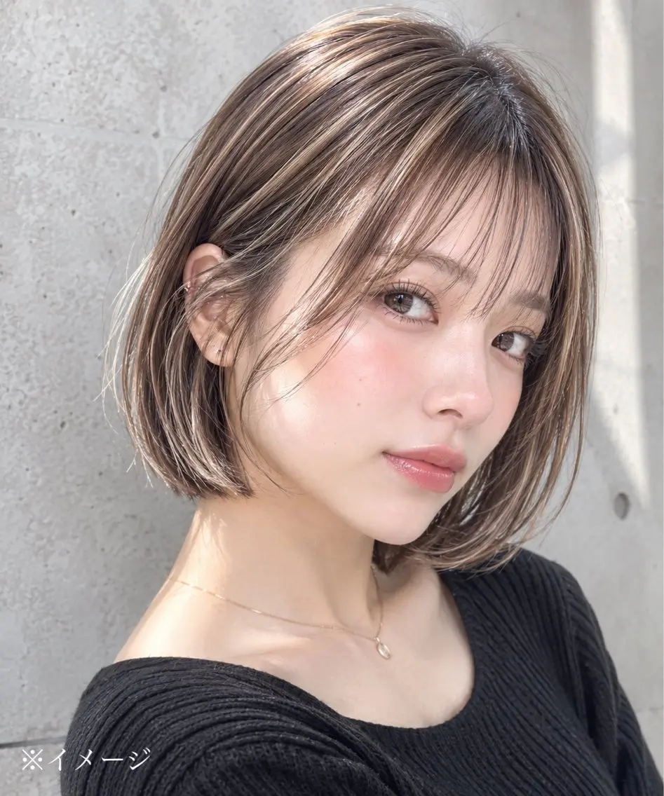 ショート アッシュ ボブ ハイライト 藤原 昂平のヘアスタイル