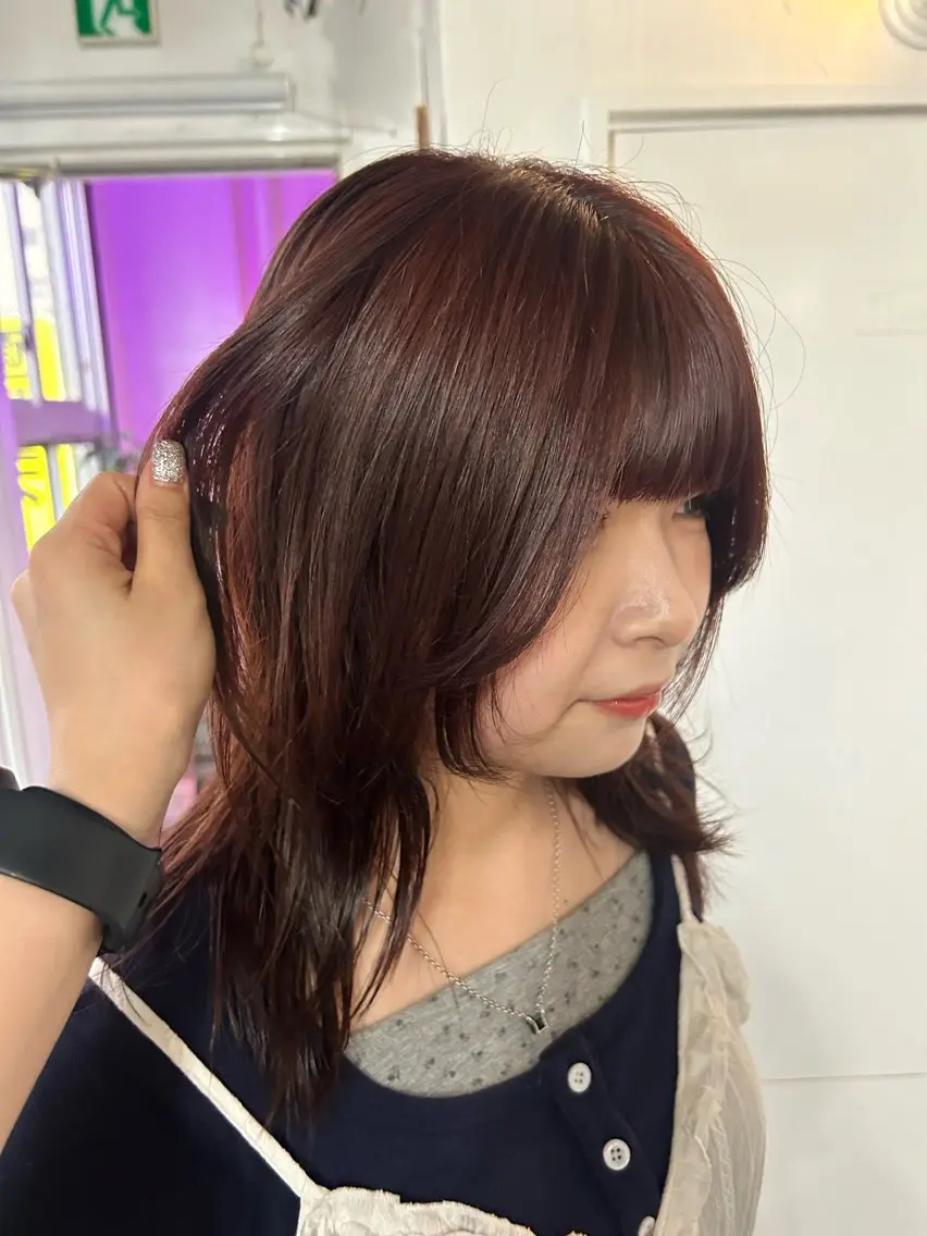 セミロング カラー ブラウンカラー ピンクカラー ピンクブラウン カット ヘアカラー maho/垢抜け カラーパーマのヘアスタイル