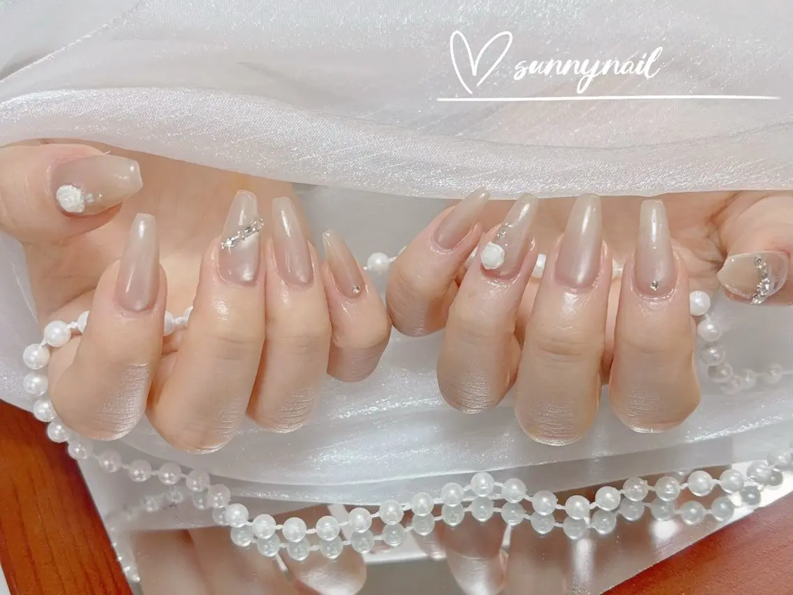 ネイル チークネイル フラワーネイル 韓国ネイル ロングネイル オフィスネイル ハンドネイル ハンドケア sunnynail 小桃のネイルデザイン