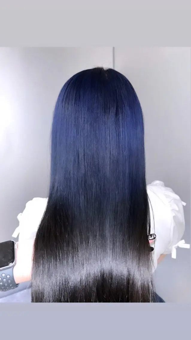 ロング カラー 黒髪 ブルーカラー ブルーブラック カット ヘアカラー トリートメント レイヤー/ブリーチ/ エクステ💫ひかるのヘアスタイル
