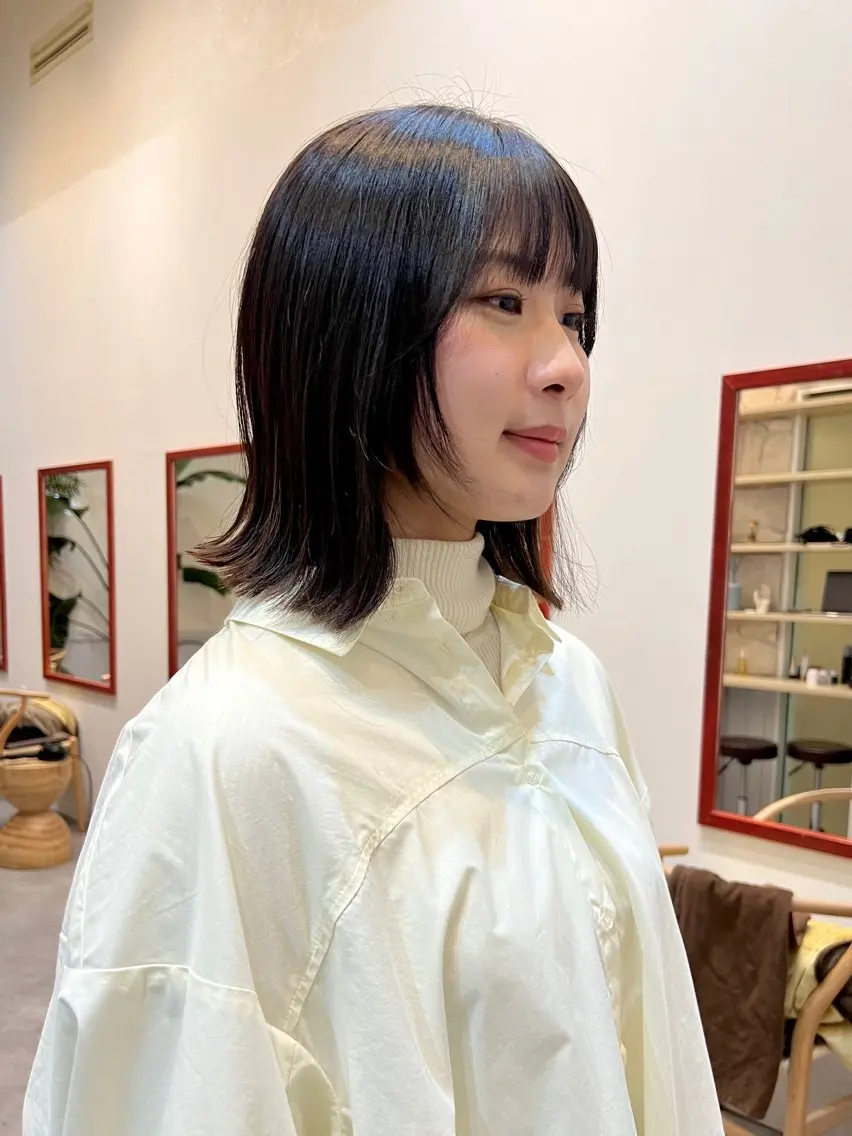 ミディアム カラー 透明感カラー 顔まわりレイヤー レイヤーカット ショート& パーマ　坂本のヘアスタイル