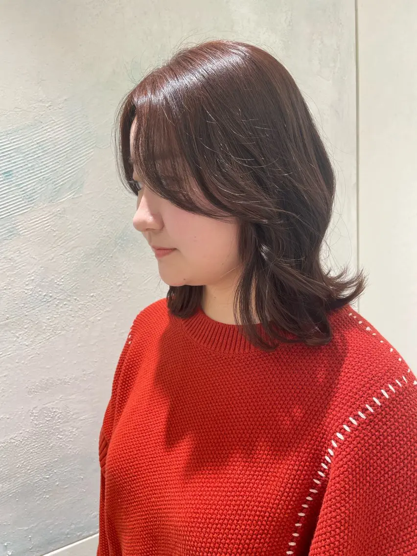 ミディアム カラー ヘアアレンジ ブラウンカラー オレンジ オレンジブラウン 🌟当日予約OK🌟 西野楓加のヘアスタイル