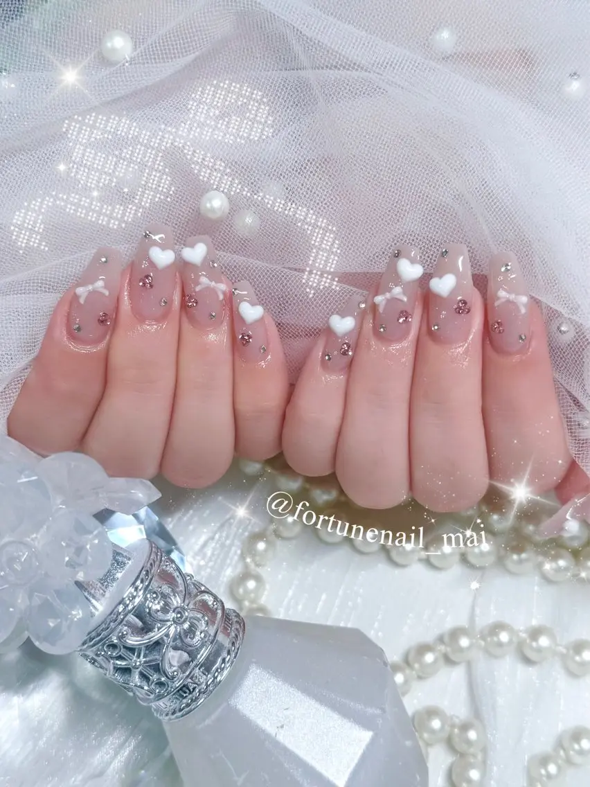 ネイル ハート ぷっくりネイル ハンドネイル 🎀Mai 🎀のネイルデザイン