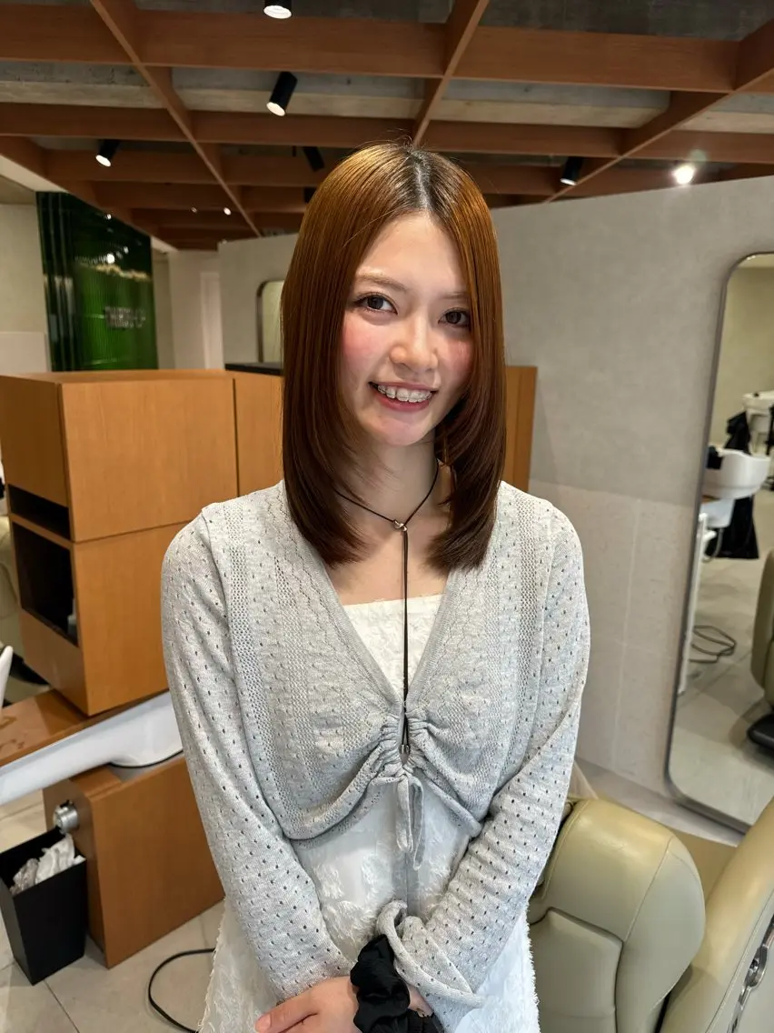 ミディアム 韓国風ヘア レイヤーカット 縮毛矯正 カット 縮毛矯正 トリートメント Jr.スタイリスト/ ミニモ価格/MANAのヘアスタイル