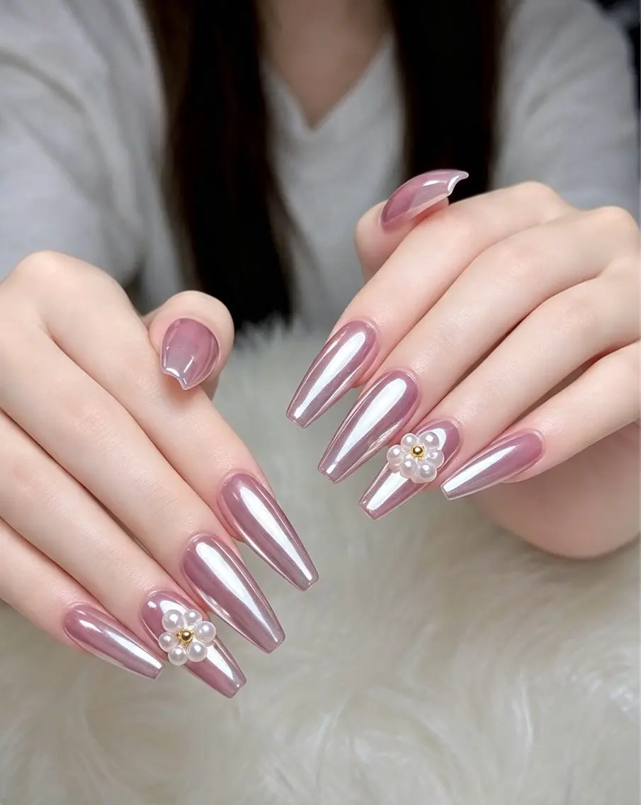 ネイル 長さ出し キラキラネイル ロングネイル ワンホンネイル NEM.nail 大国町店のネイルデザイン