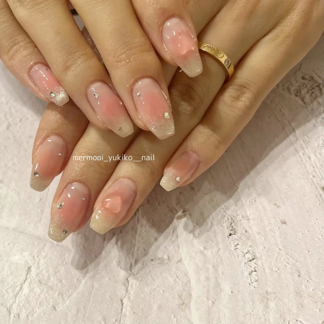 ネイル チークネイル クリアネイル ジェルネイル ハート 韓国ネイル mermooi nailのネイルデザイン