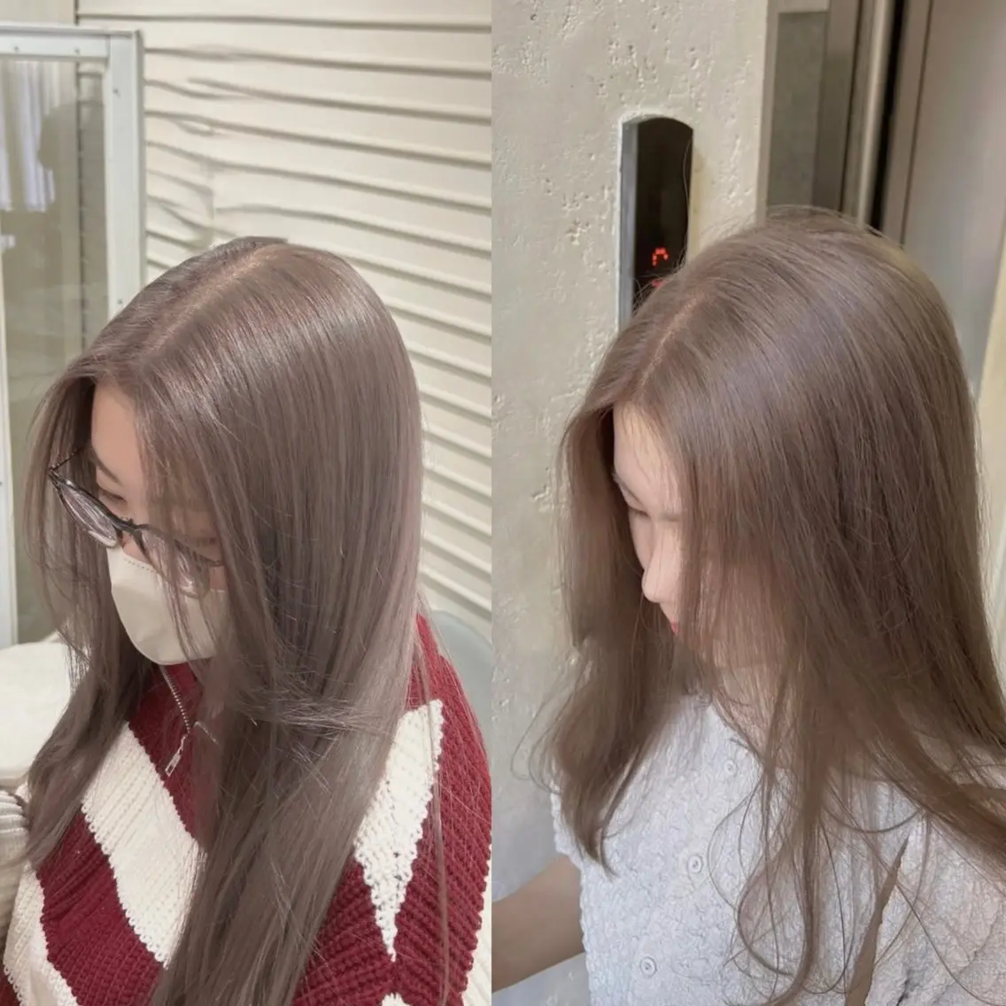 ミディアム ヘアカラー トリートメント 透明感カラー NAN AMI グレージュのヘアスタイル