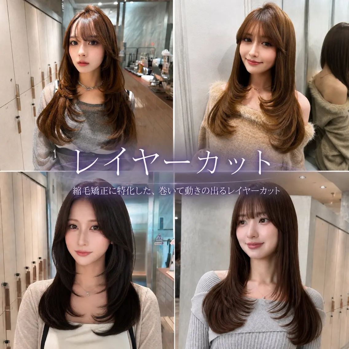 ロング レイヤーカット 縮毛矯正 カット トリートメント 👑髪質改善/透明感 カラー/レイヤー/Uのヘアスタイル