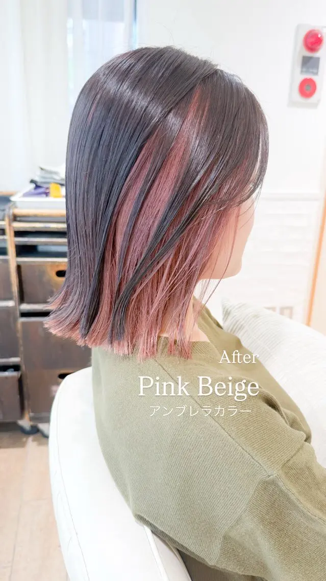 セミロング カラー ベージュカラー インナーカラー ピンクカラー ピンクベージュ ヘアカラー ✨カラー支持No.1 🧸ワキ カナコ🧸のヘアスタイル