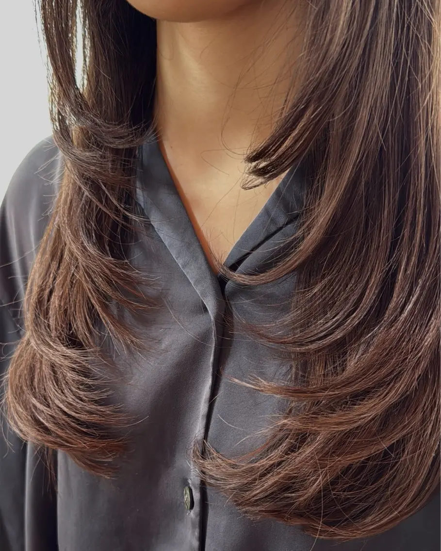 ロング 顔まわりレイヤー 顔周りカット レイヤーカット カット ニシザカ マナのヘアスタイル