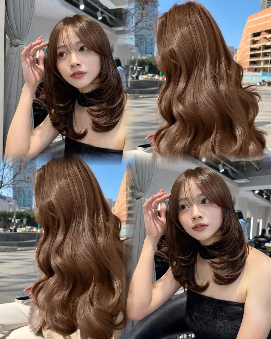 ミディアム カラー カット ヘアカラー トリートメント 髪質改善ストレート 韓国風レイヤー池袋のヘアスタイル