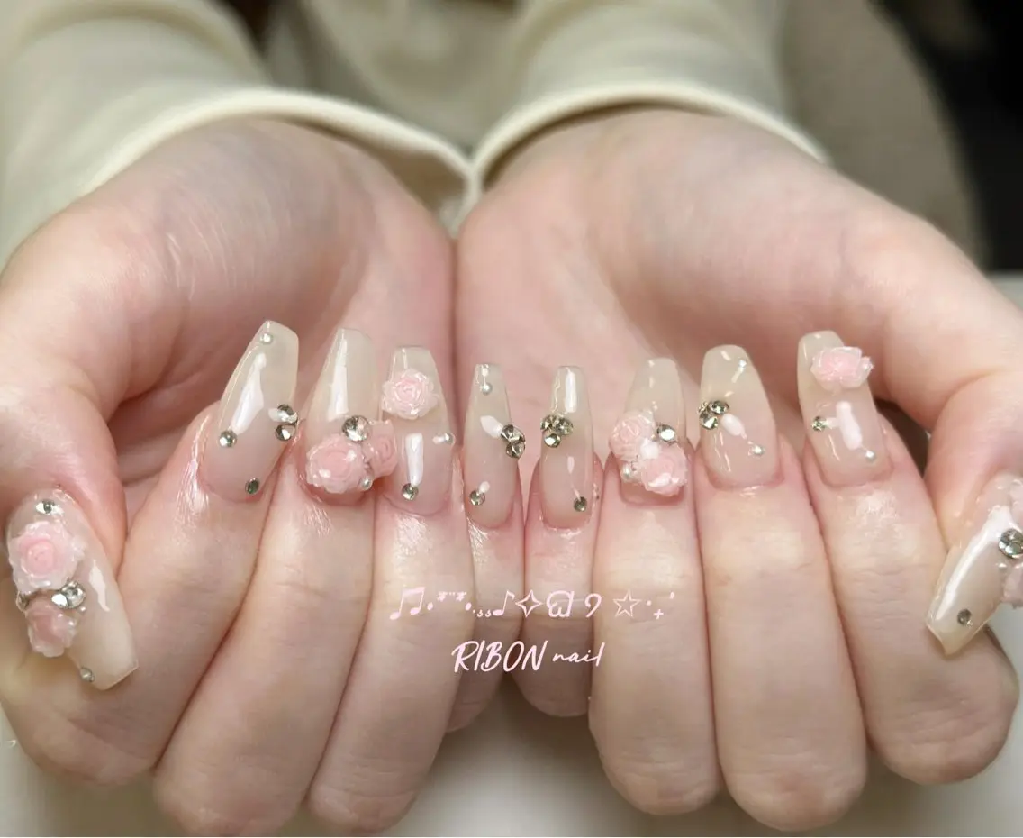 ネイル チークネイル 長さ出し フレンチネイル ジェルネイル グラデーション RIBON nail 高田馬場のネイルデザイン