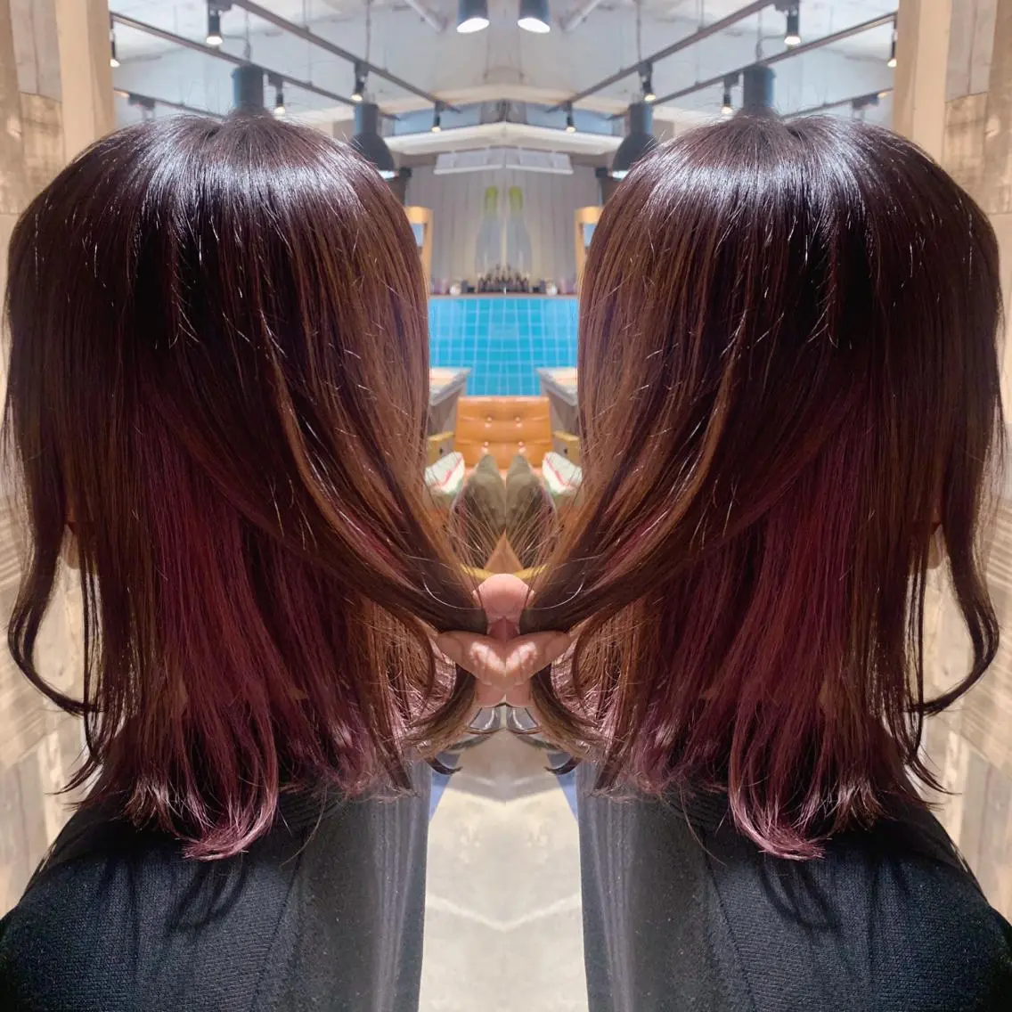 ミディアム カラー ピンクカラー パープルカラー 韓国🇰🇷 ✂︎hair 内田愛のヘアスタイル