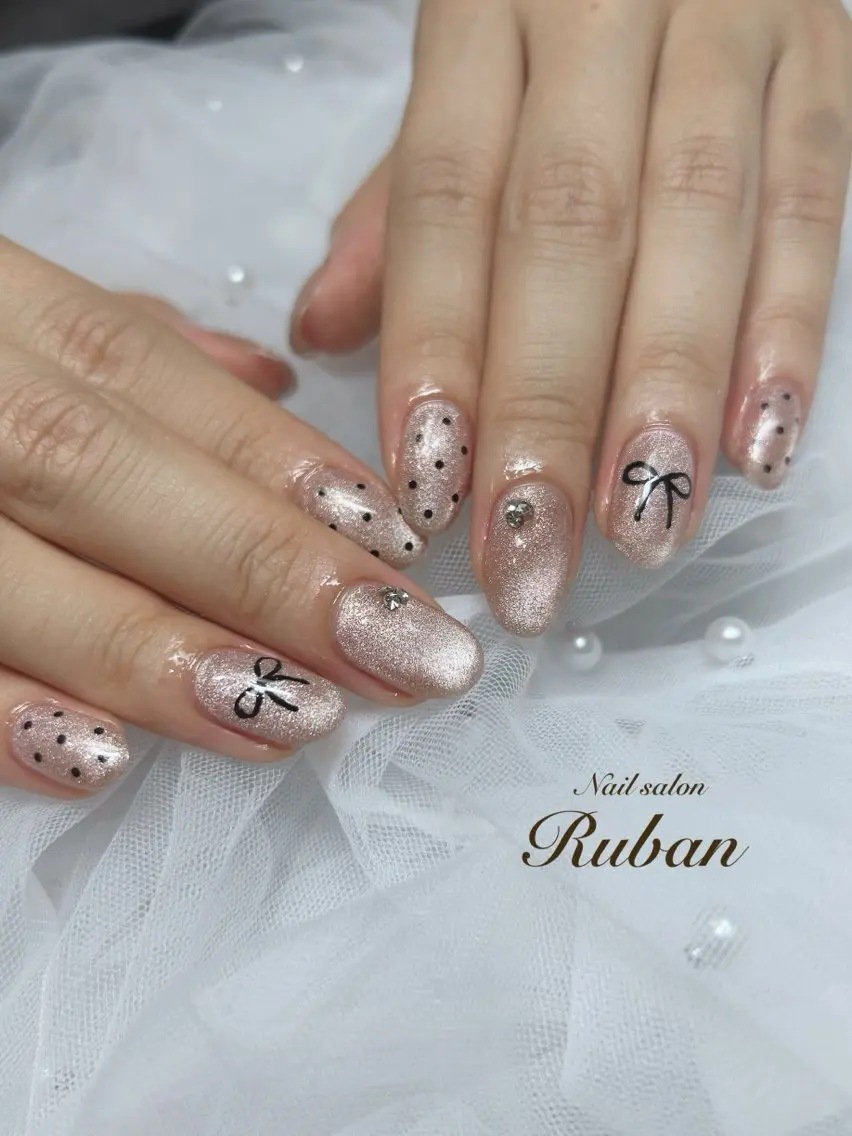 ネイル アートネイル ドット マグネットネイル 持ち込み リボン Nail salon Rubanのネイルデザイン