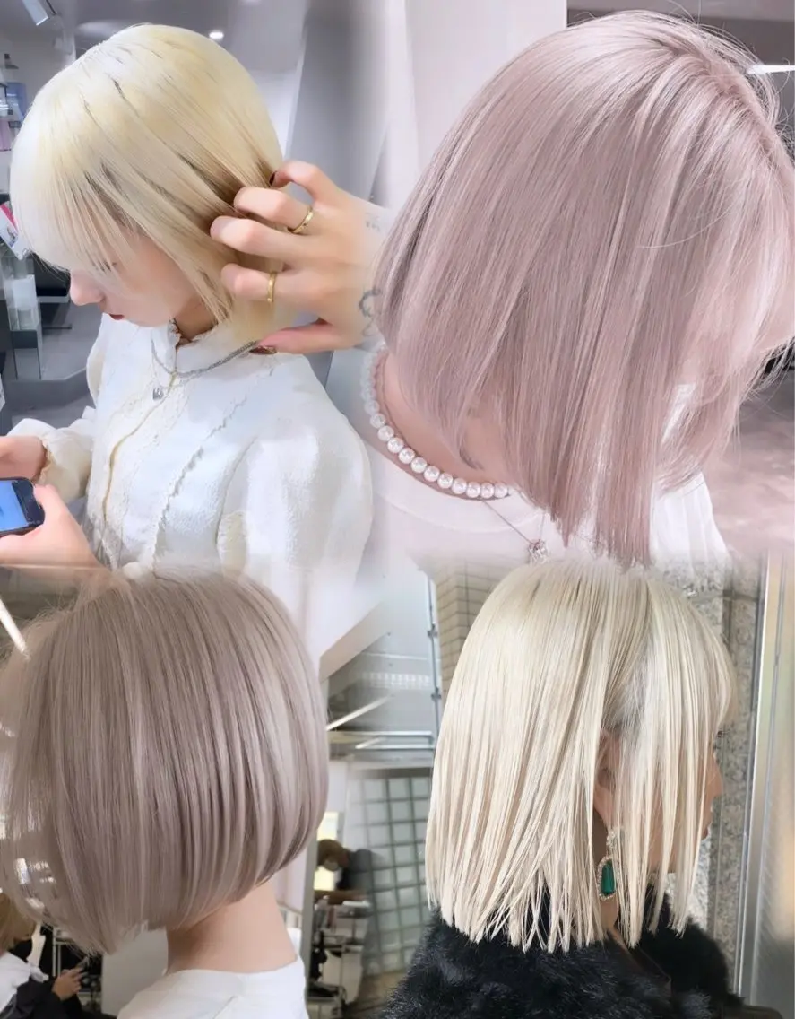 ショート カラー ハイトーンカラー ✨ ラフィス川崎✨ しゅけ髪質改善カラーのヘアスタイル