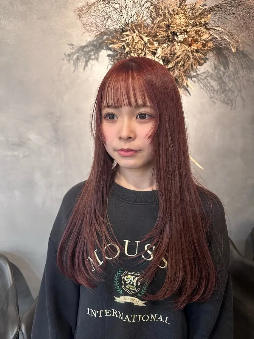 セミロング カラー ブリーチ ブラウンカラー ダブルカラー ブリーチなしカラー ピンクカラー ヘアカラー ピンクカラー/ mana🎀のヘアスタイル