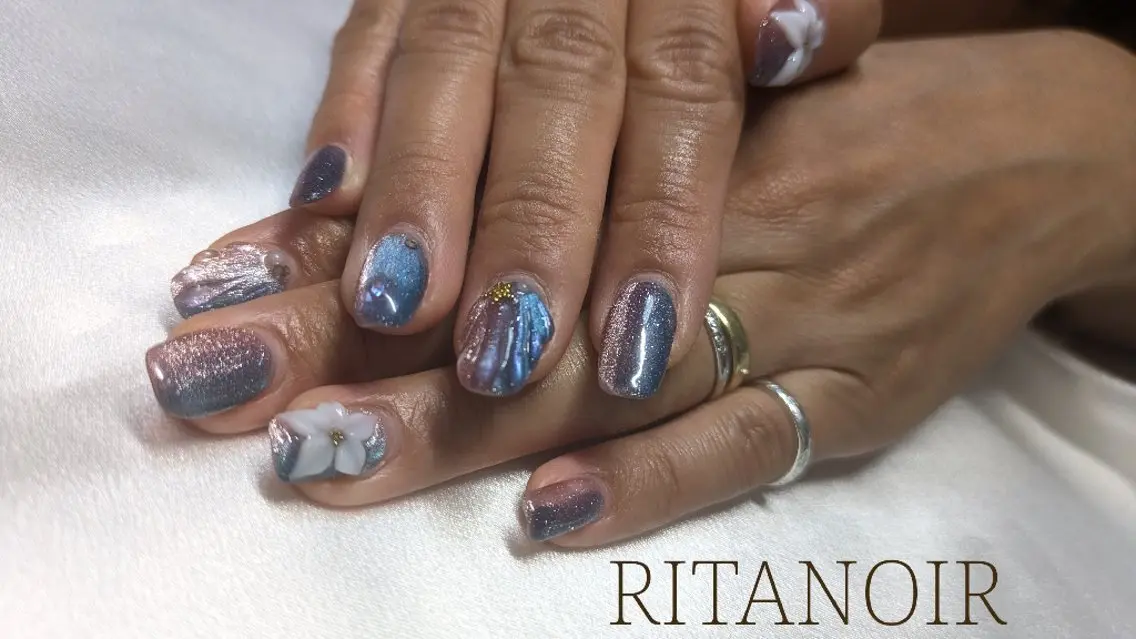 ネイル フットネイル ジェルネイル マグネットネイル 持ち込み ニュアンスネイル RITA NOIRのネイルデザイン