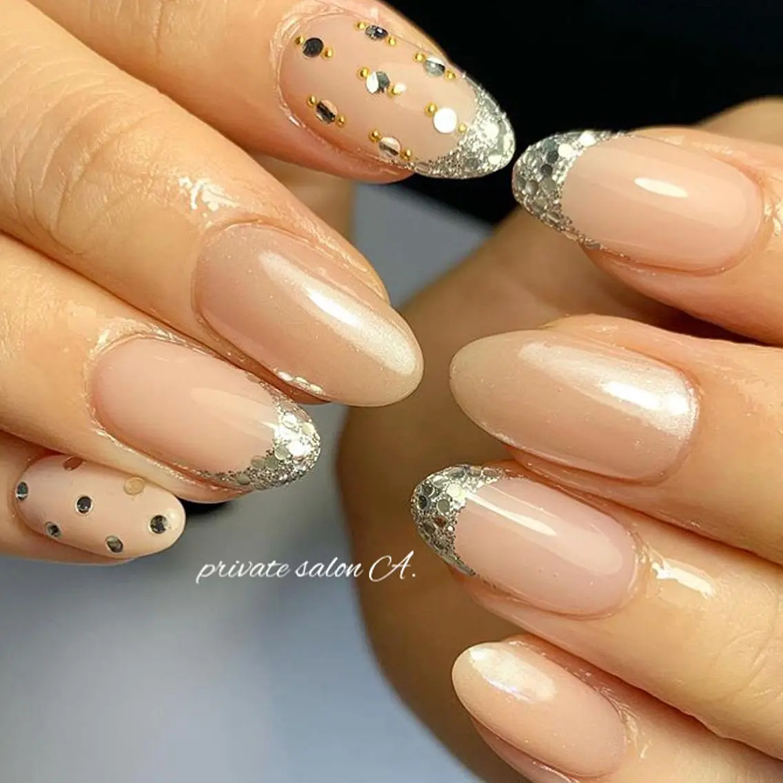 ネイル フレンチネイル ラメ(グリッター) richeri beautyのネイルデザイン