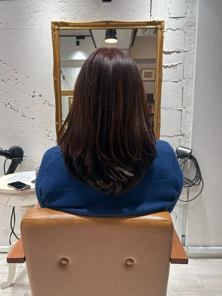 ミディアム ピンクブラウン レイヤーカット re view 日和のヘアスタイル