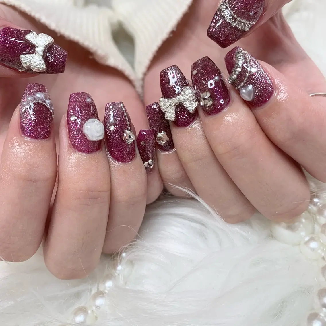 ネイル リボン ハンドネイル La neige* yuki 🐩🌙のネイルデザイン