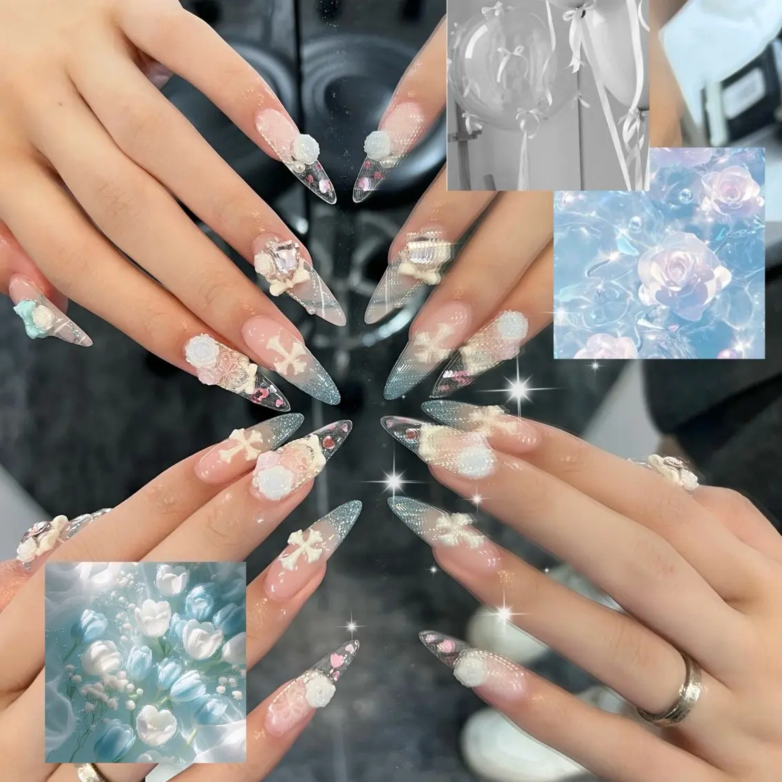 ネイル オーロラネイル ボルドー ブラウン 氷ネイル・うるうるネイル キラキラネイル ハンドネイル Sora  Nail 長さ出し専門店のネイルデザイン