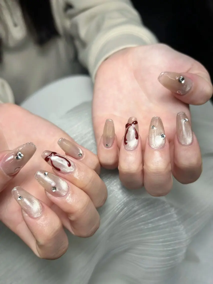 ネイル 韓国ネイル 持ち込み ニュアンスネイル ネイルチップ 冬ネイル LISA ANA.CHUOのネイルデザイン