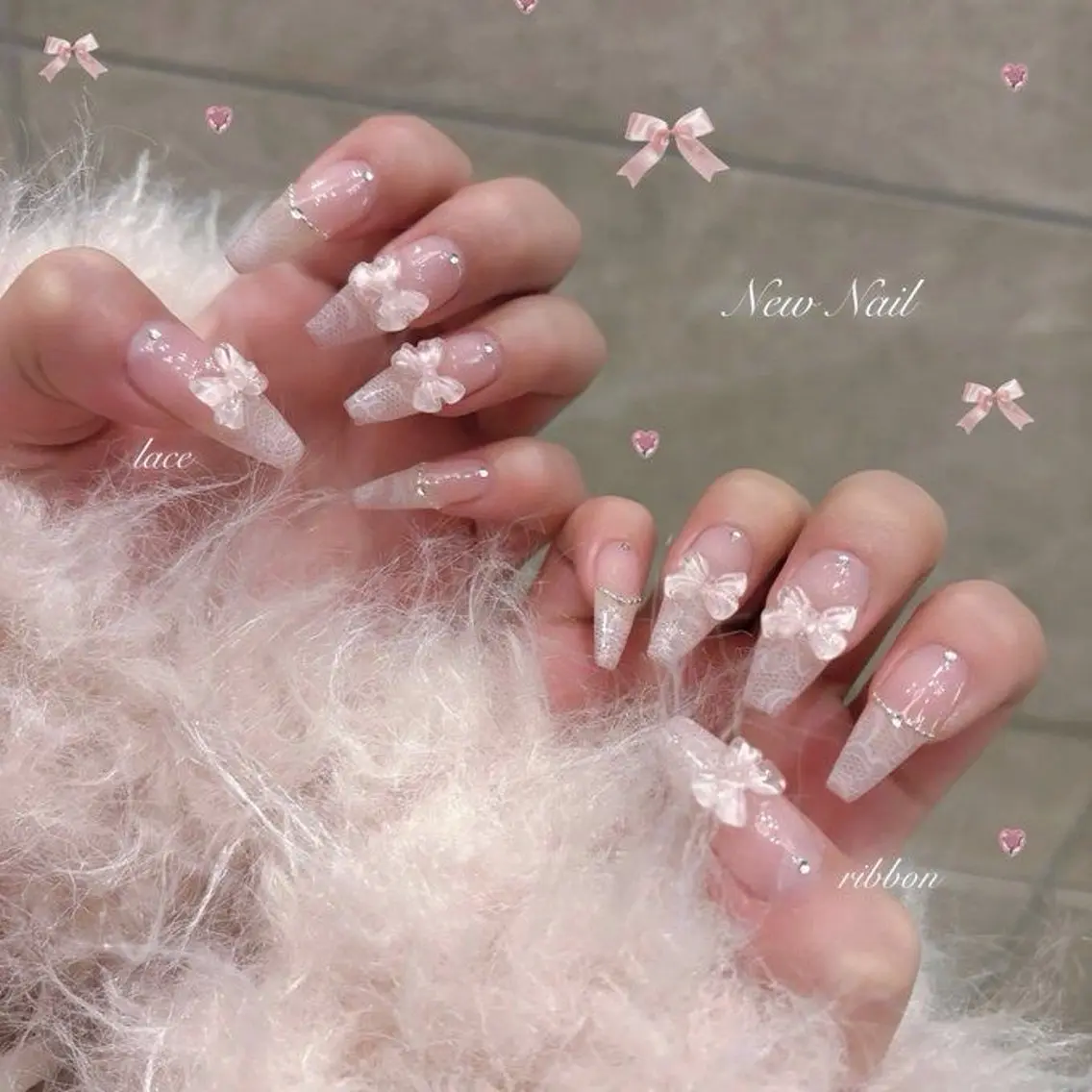 ネイル 長さ出し マグネットネイル ピンク リボン 春ネイル ハンドネイル YURI NAILのネイルデザイン