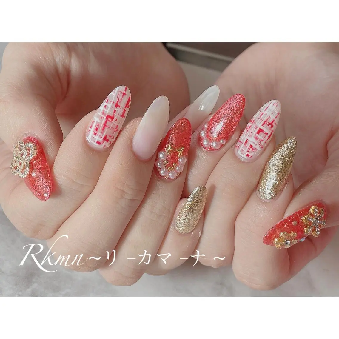 ネイル アートネイル 春ネイル ツイードネイル ハンドネイル フットネイル ハンドケア Rkmn ~リ-カマ-ナ~のネイルデザイン