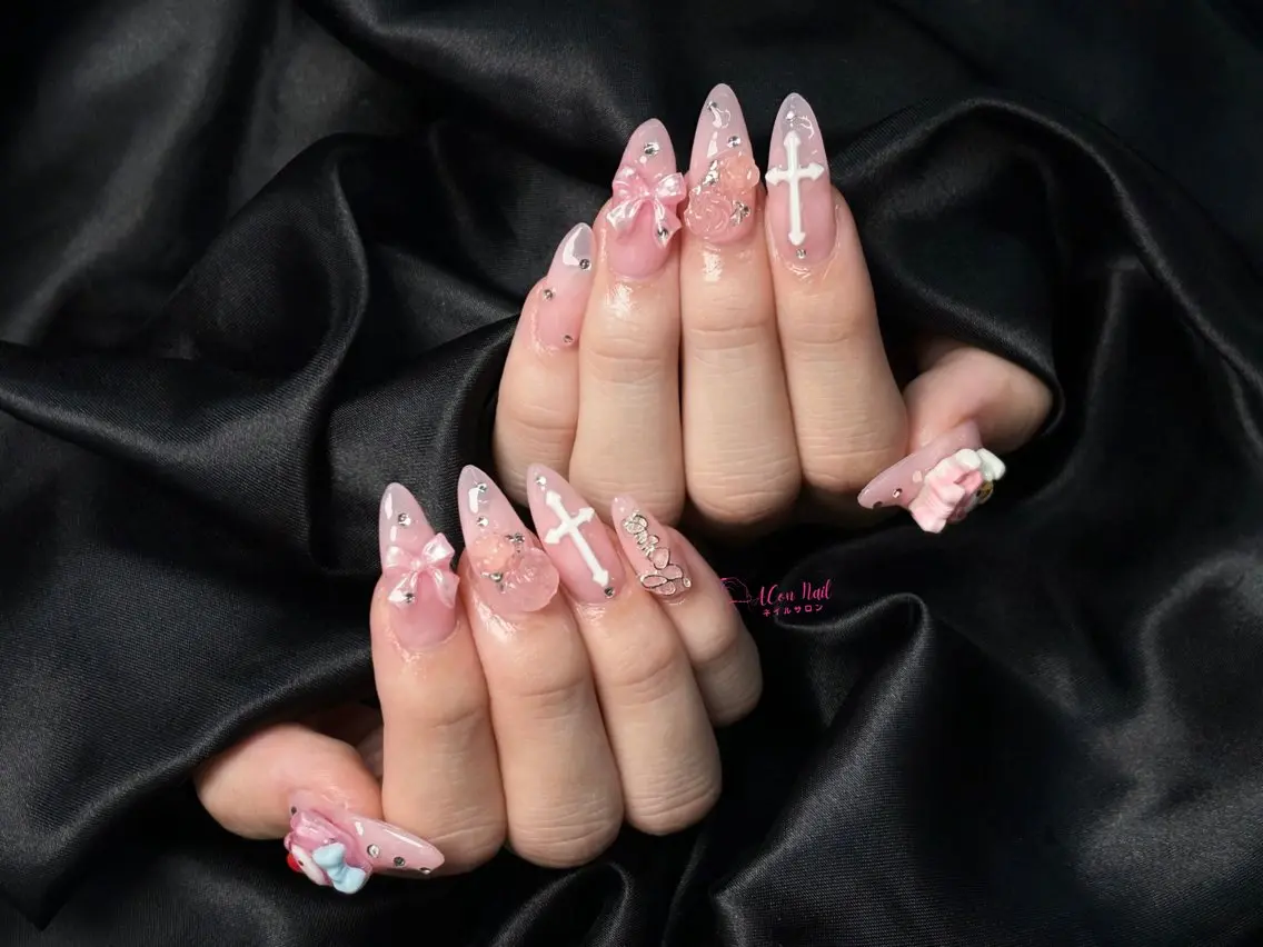 ネイル 桜ネイル 長さ出し フラワーネイル フレンチネイル ジェルネイル ハンドネイル ACon NailSalonのネイルデザイン