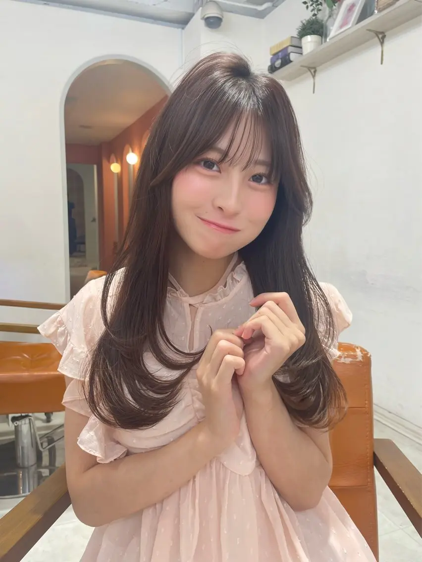 ロング カラー カット ヘアカラー トリートメント ブリーチなしダブル/ 顔周り/大村真咲のヘアスタイル