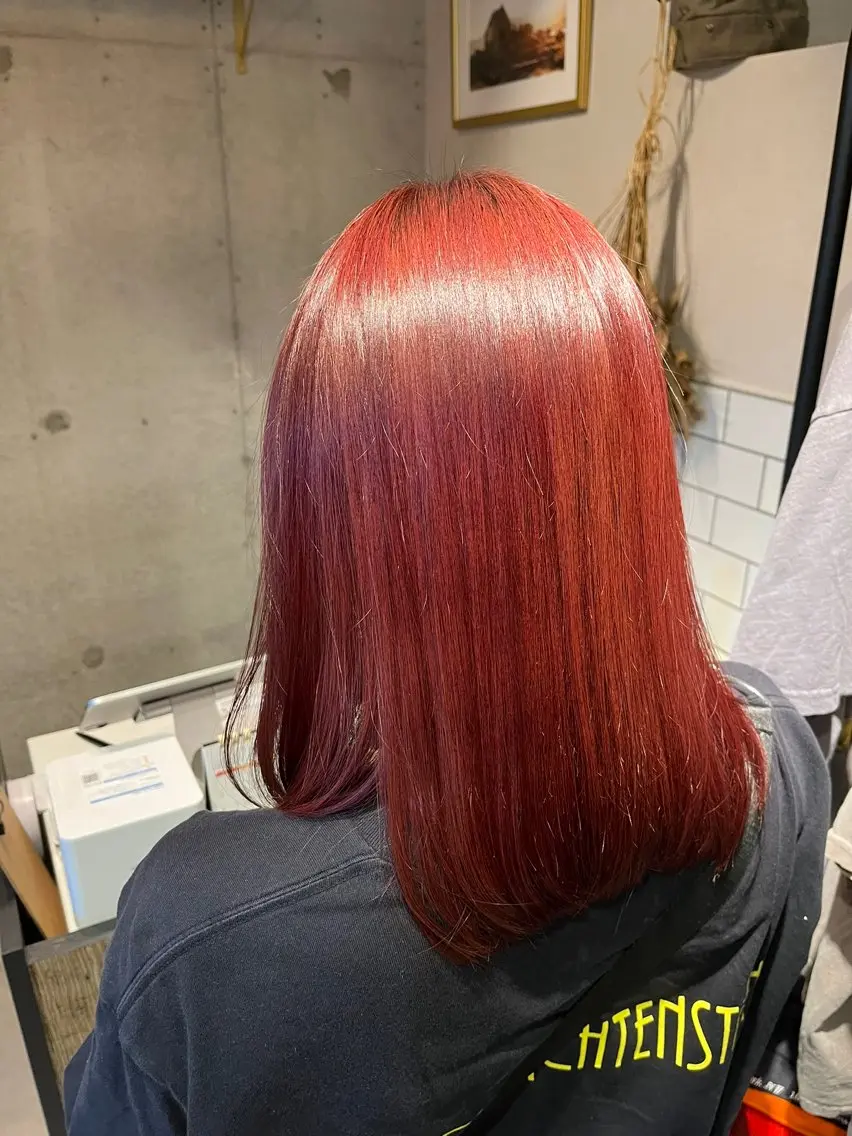 カラー ブリーチ レッドカラー 田中 涼太のヘアスタイル