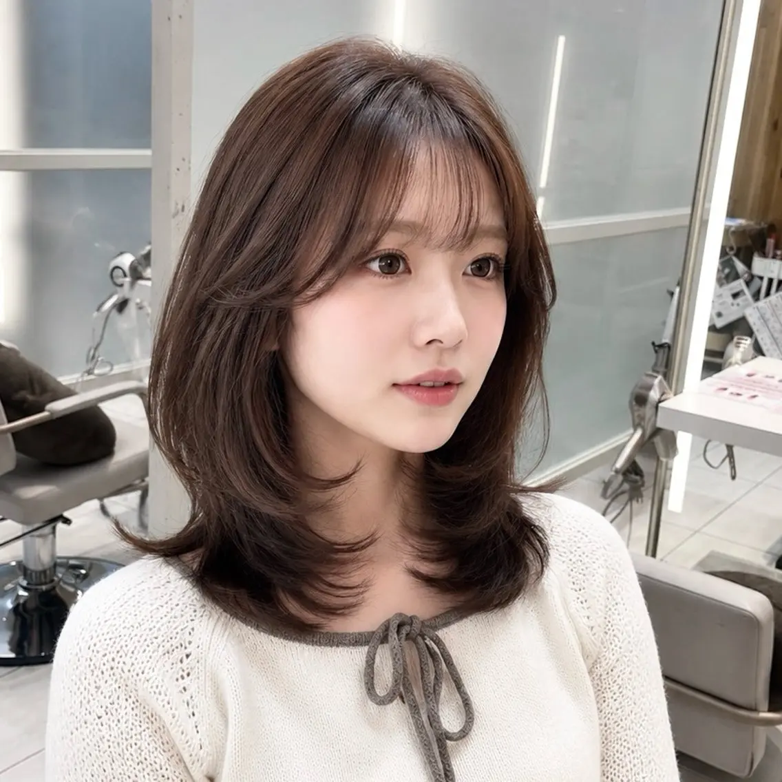ミディアム カット ヘアカラー トリートメント かなこ/ミディアム レイヤー／ワンカールのヘアスタイル
