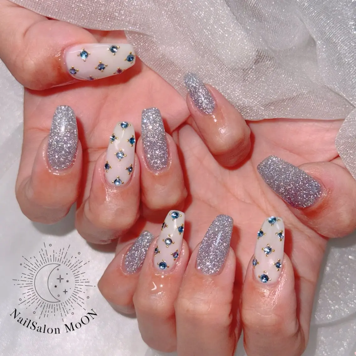 ネイル フラッシュネイル ラメ(グリッター) MoON...❤︎ MeGuのネイルデザイン