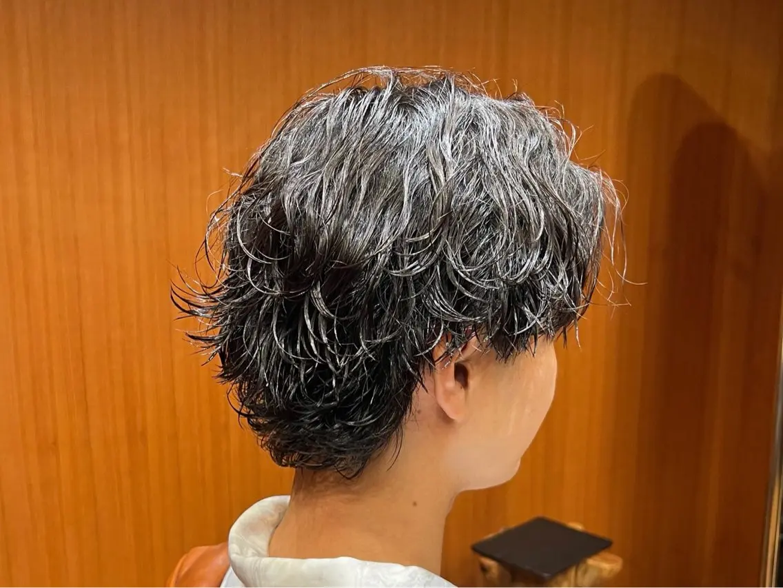 ショート パーマ メンズ マッシュウルフ マッシュ メンズウルフカット ウルフカット カット パーマ トリートメント 平尾薬院メンズカット FLICK/パーマのヘアスタイル