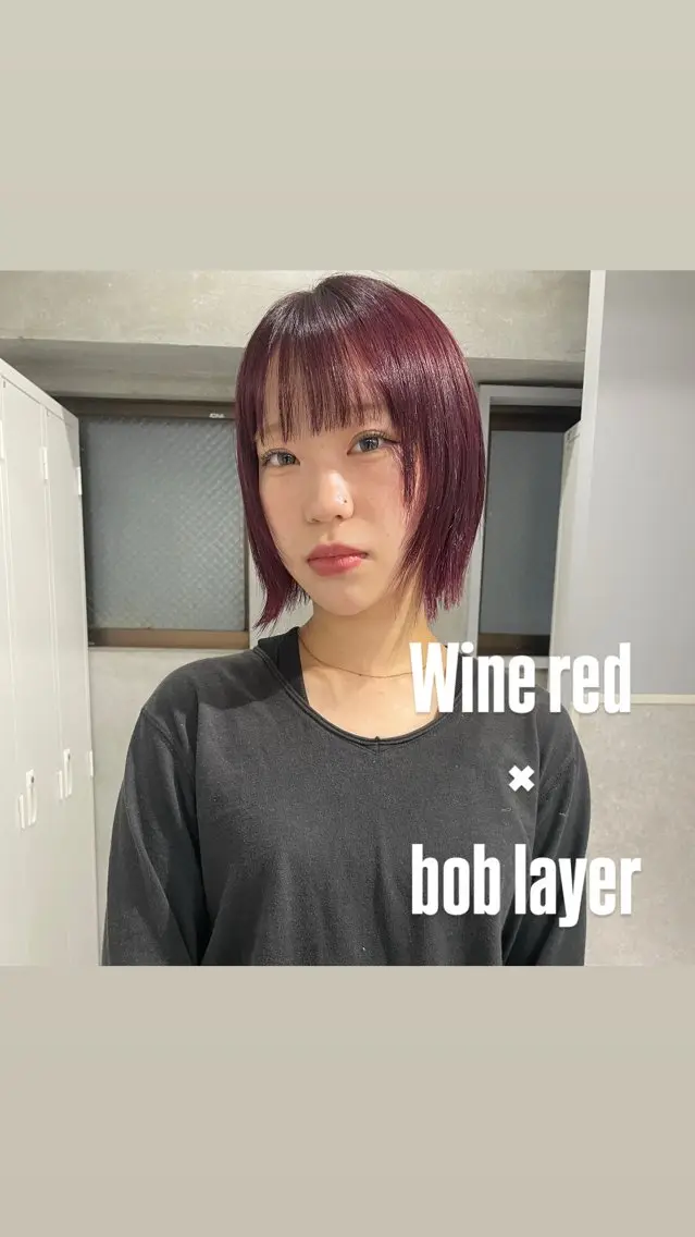 ショート カラー 切りっぱなしボブ ボブレイヤー レッドカラー ボブ レイヤーカット ヘアカラー ハイトーン/ボブ /HBL/AYUNAのヘアスタイル