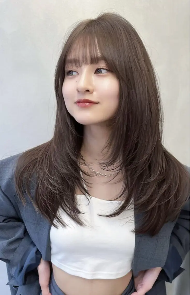 カラー カット ヘアカラー 韓国風レイヤーカラー ライムのヘアスタイル