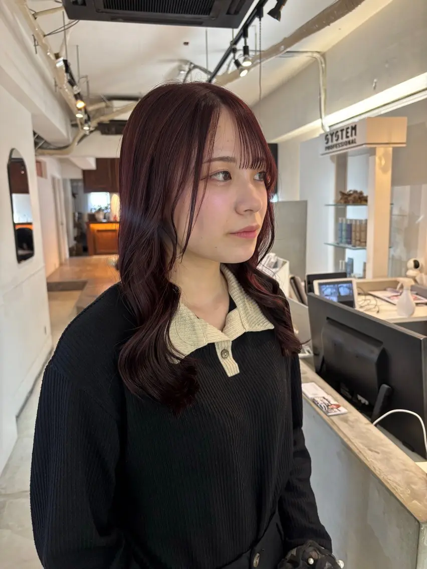 ロング カラー レッドカラー あやは🍀/カット モデル/名古屋のヘアスタイル