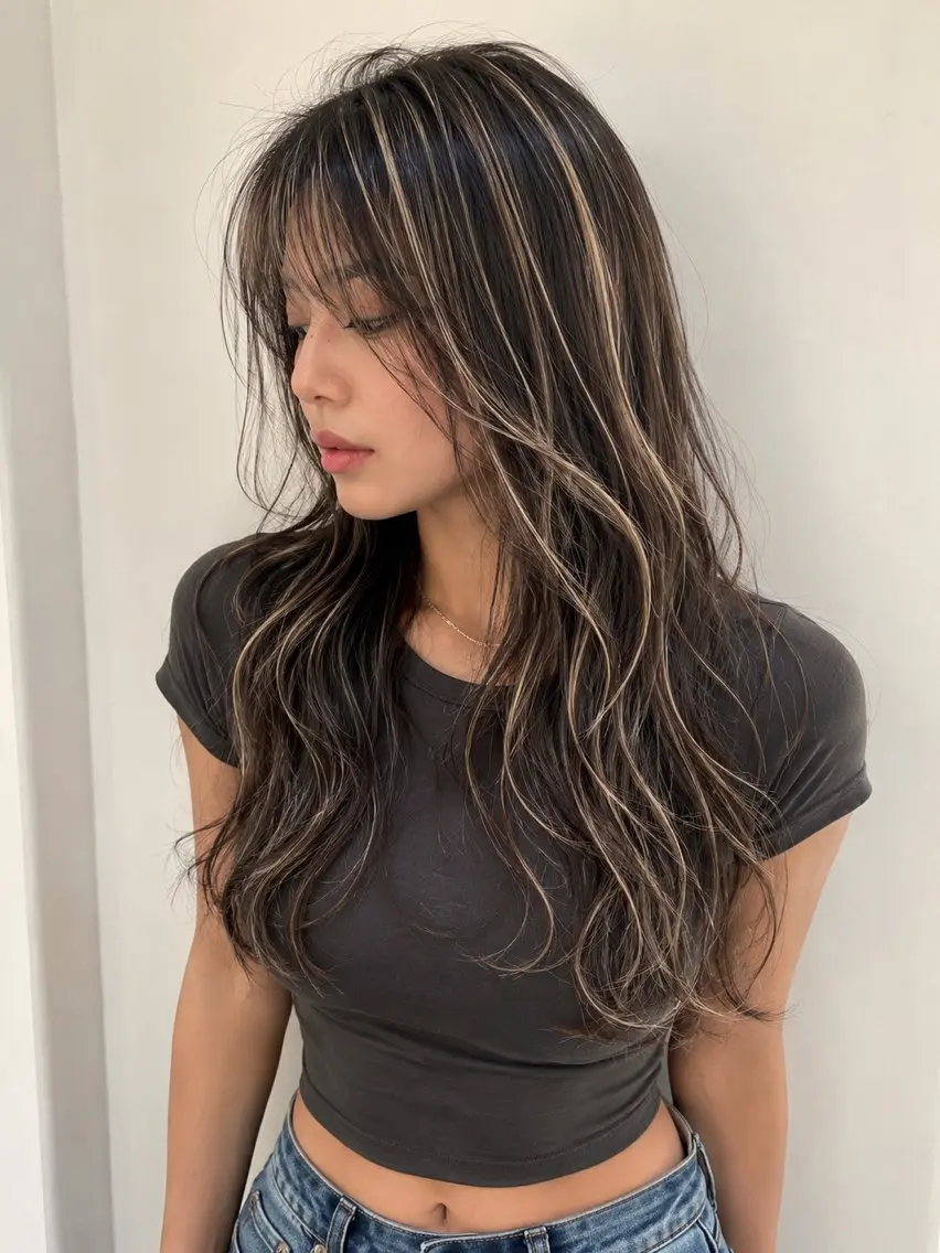 ロング カラー ハイライトカラー 顔まわりレイヤー 外国人風カラー ハイライト レイヤーカット カット ヘアカラー トリートメント 海外風レイヤーカット 👑店長 平松 由のヘアスタイル