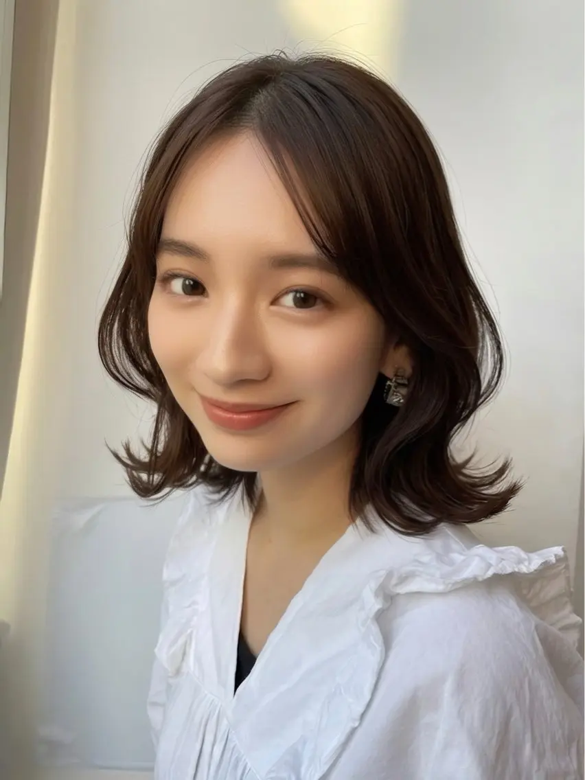 ミディアム ケアカラー 髪質改善 韓国風ヘア レイヤーカット 小顔カット ヘアカラー トリートメント 吉川 友稀のヘアスタイル