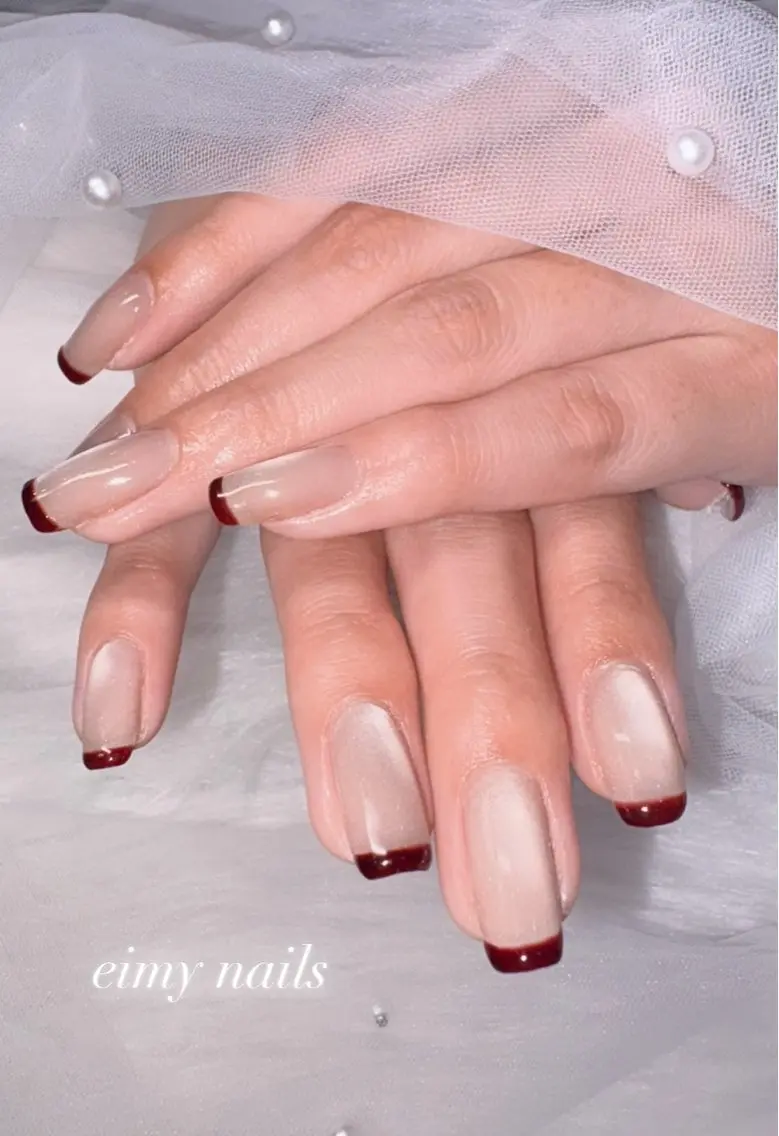 ネイル ボルドー フレンチネイル マグネットネイル 持ち込み ハンドネイル eimy nails♡のネイルデザイン